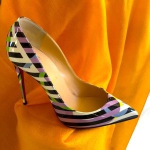 Pigalle Follies 100 Patent Cinestripes - Multi - Size 40 - Christian Louboutin.
